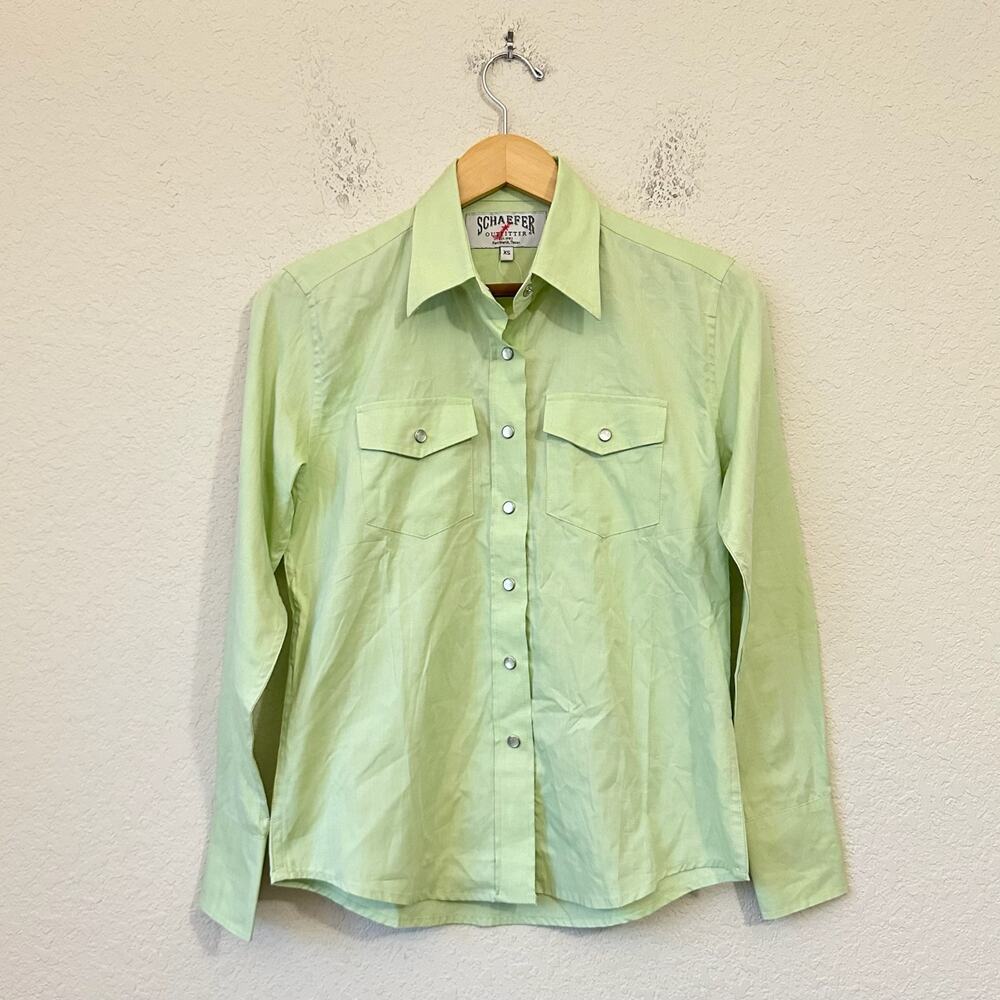 SCHAEFER OUTFITTER Shirt Lime Green Pearl Snap Western Cotton NWT